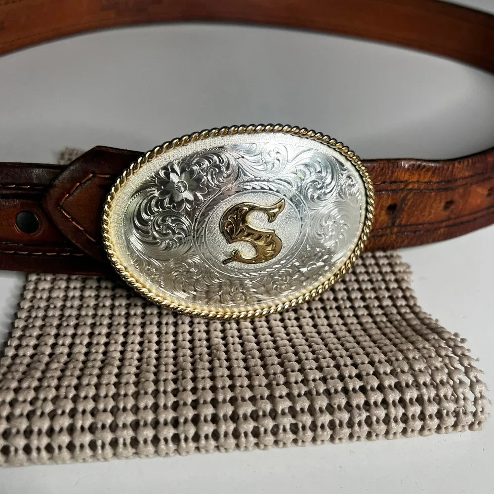Montana Silversmiths Buckle Gary McCoy Leather Belt Brown Western Initial S 38